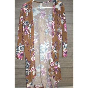 Gilli Brown Floral Pattern Open Cardigan size Medium